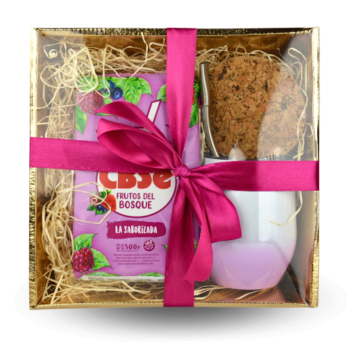 Zestaw Prezentowy z CBSe Frutos del Boaque (owoce leśne), naczyniem Termico (inox), bombilla Manaus (inox) i podkładką korkową.