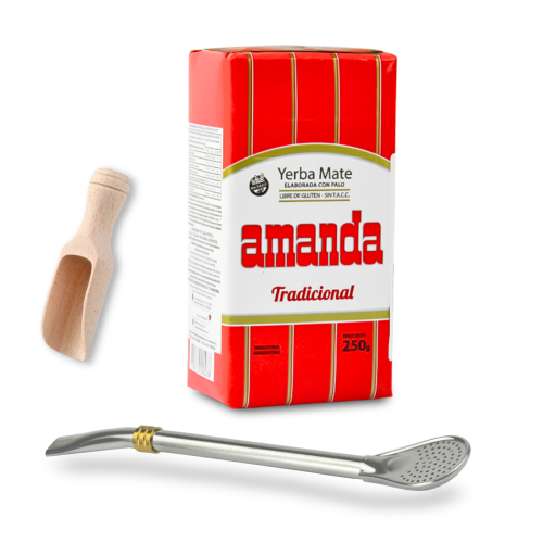 Yerba Mate Amanda Klasyczna 250g + Bombilla Fuego + Czerpak 10 cm