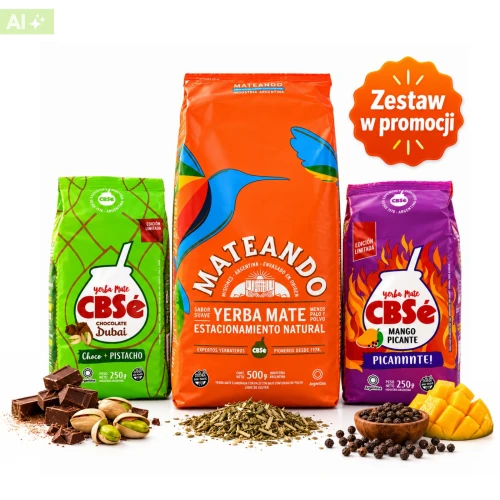 Zestaw Yerba Mate CBSé - Mango Picante 250g + Dubai Chocolate 250g + Mateando 500g